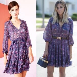 ULLA JOHNSON Ollie Floral Long Sleeve Silk Georgette Dress